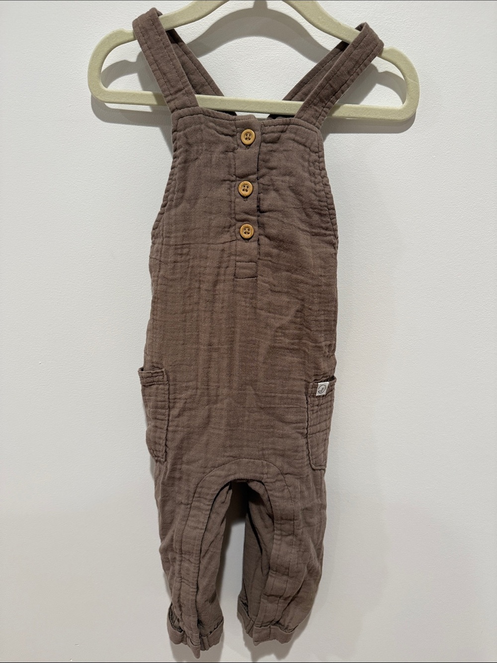 Kids Brown Cotton Muslin Overalls with Adjustable Straps